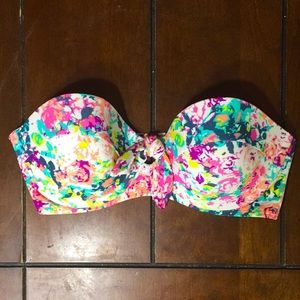 Flower Patterned Strapless Bathing Suit Top